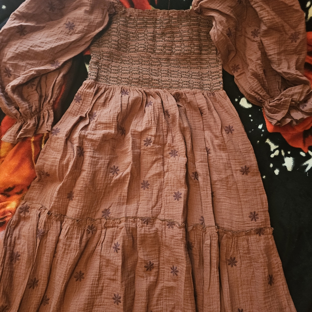 Elegant Brown Smocked Dress